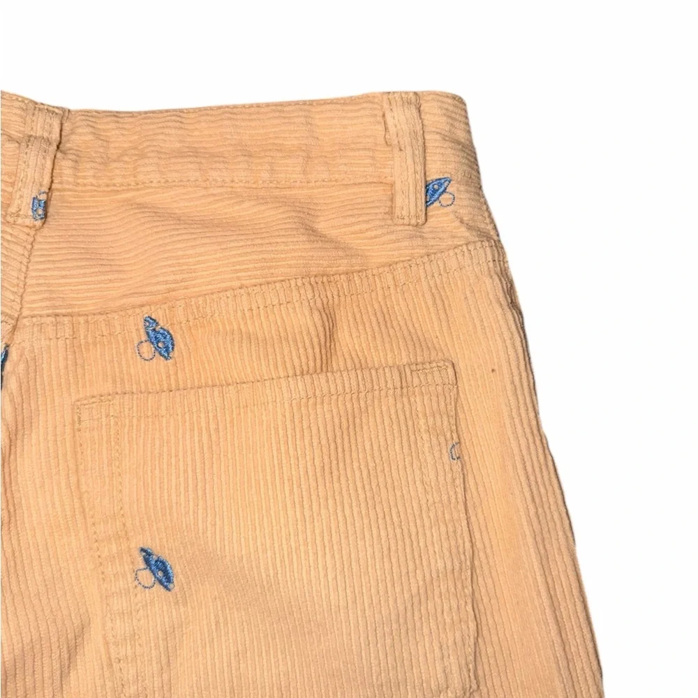 PacSun Boyfriend Corduroy Pants | Beige + Blue Embroidered Mushrooms - Size: 27 - Picture 5 of 7